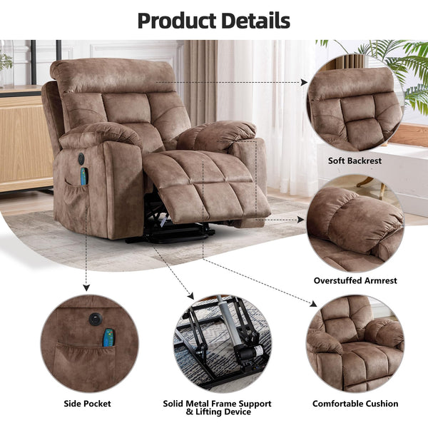Large Power Lift Recliner Chair with Massage and Heat