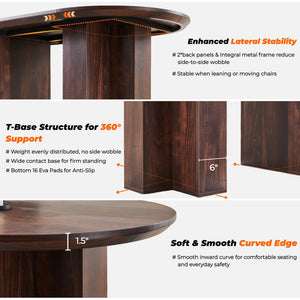 63" Oval Dining Table for 4-6 | Wood-Grain Top, T-Base, Dark Walnut