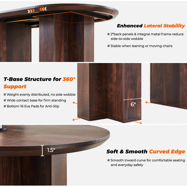 63" Oval Dining Table for 4-6 | Wood-Grain Top, T-Base, Dark Walnut