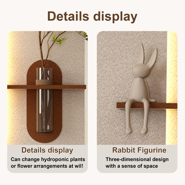 3D LED Wall Decor Sculpture with Artificial Plants & Rabbit Statue