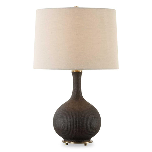 Ribbed Ceramic Table Lamp with Linen Shade