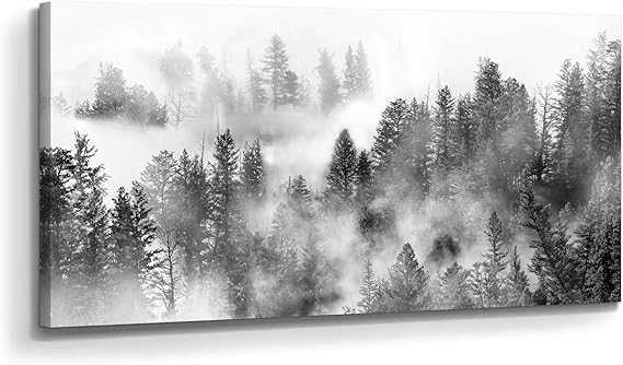 Foggy Forest Canvas Wall Art – Sunset Landscape Print