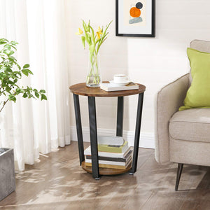 Round Side End Table 2-Tier with Storage Shelf