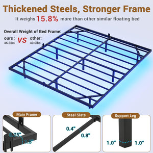 Floating Bed Frame with LED Lights – Metal Platform Bed