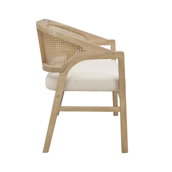 Upholstered Loveseat Sofa with Cane Backrest & Rubberwood Frame