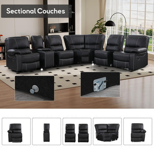 L-Shaped Recliner Sectional Sofa with Cup Holders & Storage