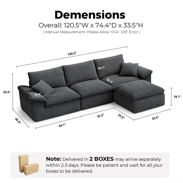 120" Modular Sectional Sofa with Ottoman & Teddy Upholstery