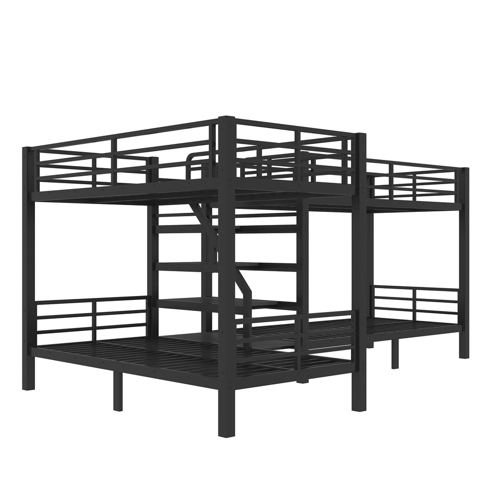 L-Shaped Metal Quad Bunk Bed with Stairs – Twin Size for 4
