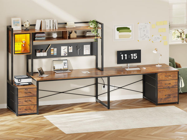 L-Shaped Gaming Desk with Drawers, Hutch & LED Lights
