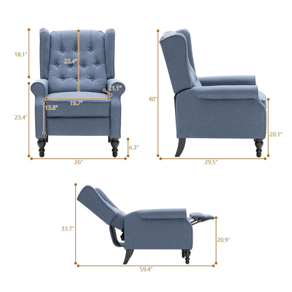 Mid-Century Push-Back Recliner Chair with Footrest