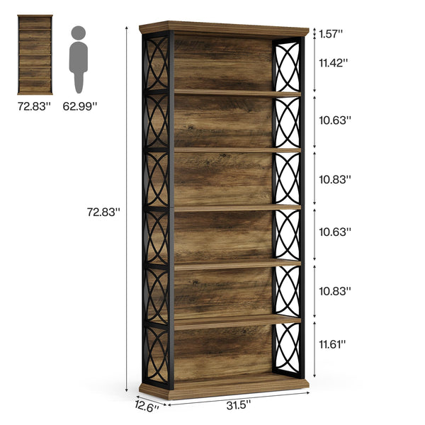 6-Tier Industrial Bookcase Set of 2, 73" Tall
