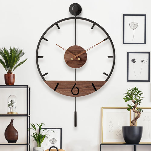 Large Modern Pendulum Wall Clock – 34.6×24 Inch Walnut Analog