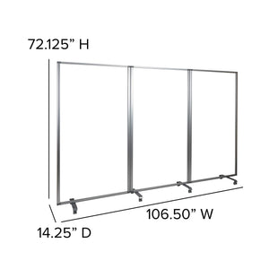 3-Panel Clear Acrylic Room Divider Partition with Locking Casters