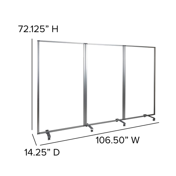 3-Panel Clear Acrylic Room Divider Partition with Locking Casters