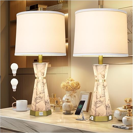Cordless Alabaster Table Lamp with Rechargeable Battery