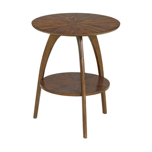 Round Wood End Table with Lower Shelf