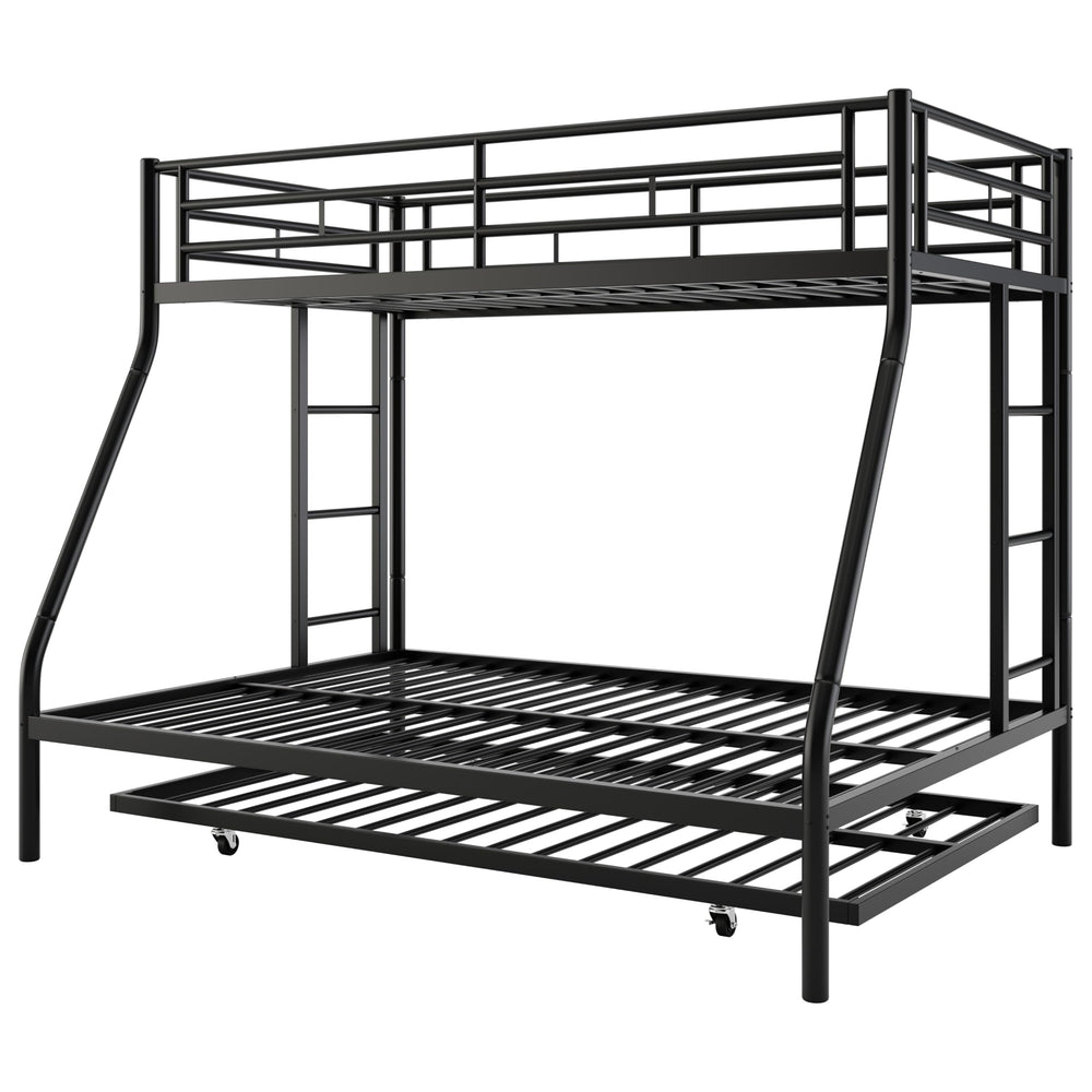 Metal Triple Bunk Bed with Trundle – Twin Over Full, Space-Saving Steel Frame