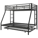 Metal Triple Bunk Bed with Trundle – Twin Over Full, Space-Saving Steel Frame