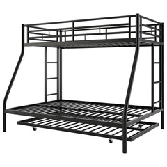 Metal Triple Bunk Bed with Trundle – Twin Over Full, Space-Saving Steel Frame