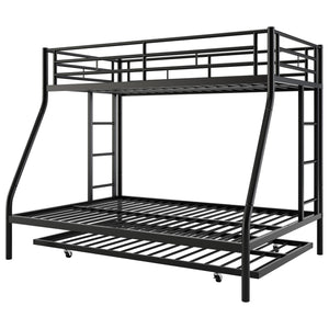 Metal Triple Bunk Bed with Trundle – Twin Over Full, Space-Saving Steel Frame
