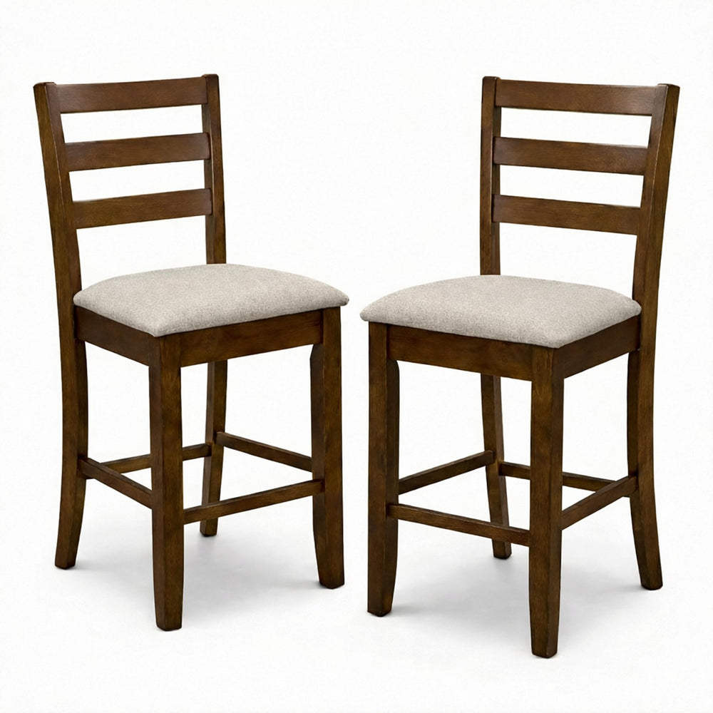 Counter Height Bar Stools Set of 2 – Rubberwood with Upholstered Seat