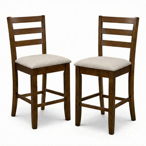 Counter Height Bar Stools Set of 2 – Rubberwood with Upholstered Seat