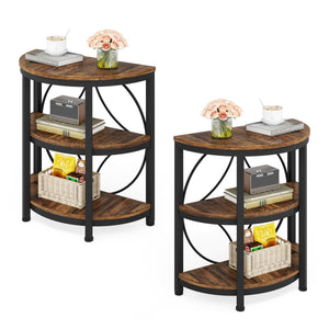 Half Round End Table with 3-Tier Shelves – Set of 2