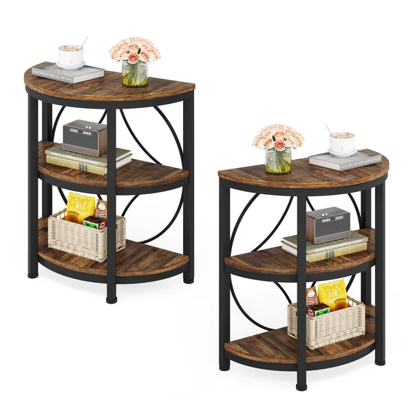 Half Round End Table with 3-Tier Shelves – Set of 2