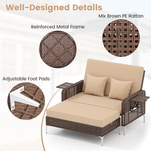 Patio Rattan Daybed with Adjustable Backrest & Storage Ottoman