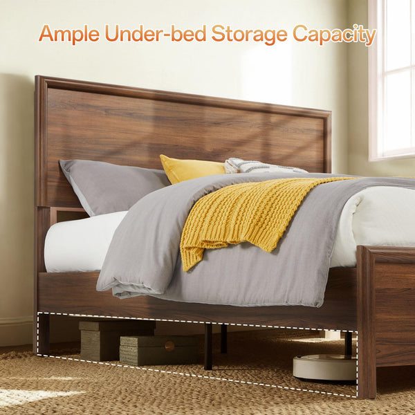 Queen Platform Bed Frame with Headboard and Wood Slat Support