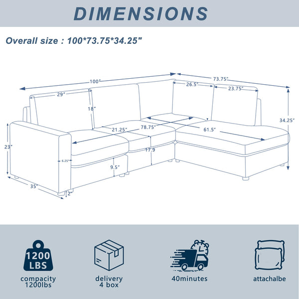 L-Shaped Sectional Sofa with Reversible Chaise