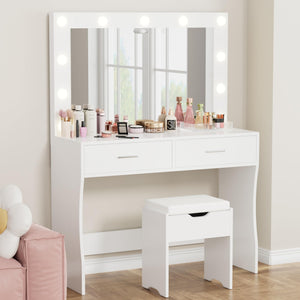 Lighted Makeup Vanity Desk Set with Storage Stool