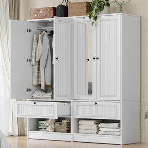Wood Armoire Wardrobe with Mirror & Drawer