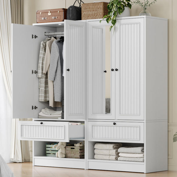 Wood Armoire Wardrobe with Mirror & Drawer