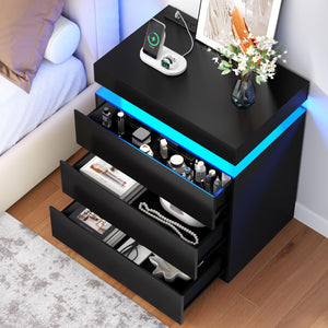 Nightstand with Charging Station and LED Lights – 3 Drawers