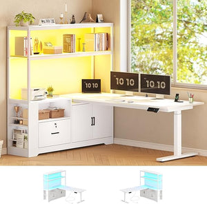 L-Shaped Electric Standing Desk with Storage