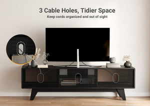 Boho TV Stand with Rattan Storage Cabinets – Fits Up to 70" TV