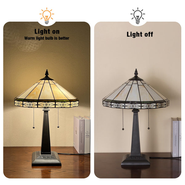 Tiffany Stained Glass Table Lamp – 16" Wide, 2-Light, Cream Dragonfly