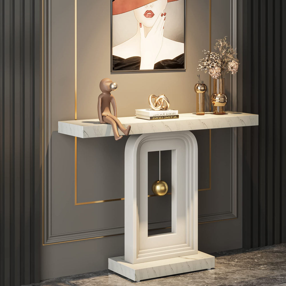 40" Faux Marble Console Table with Geometric Base