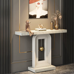 40" Faux Marble Console Table with Geometric Base