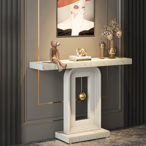 40" Faux Marble Console Table with Geometric Base