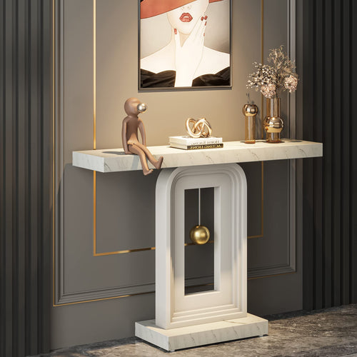 40" Faux Marble Console Table with Geometric Base