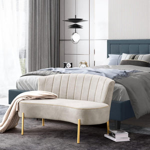 Upholstered Loveseat Bench with Tufted Back & Gold Legs