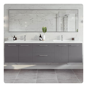 84-Inch Wall Mount Double Sink Bathroom Vanity with Acrylic Top