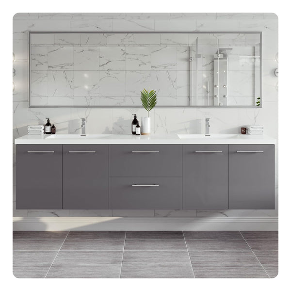 84-Inch Wall Mount Double Sink Bathroom Vanity with Acrylic Top