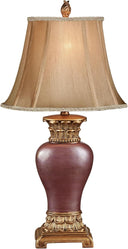 Traditional Handcrafted Resin Table Lamp with Faux Silk Bell Shade