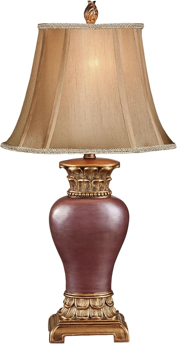 Traditional Handcrafted Resin Table Lamp with Faux Silk Bell Shade