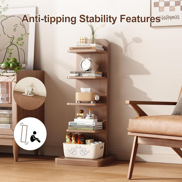 5-Tier Solid Wood Narrow Bookshelf