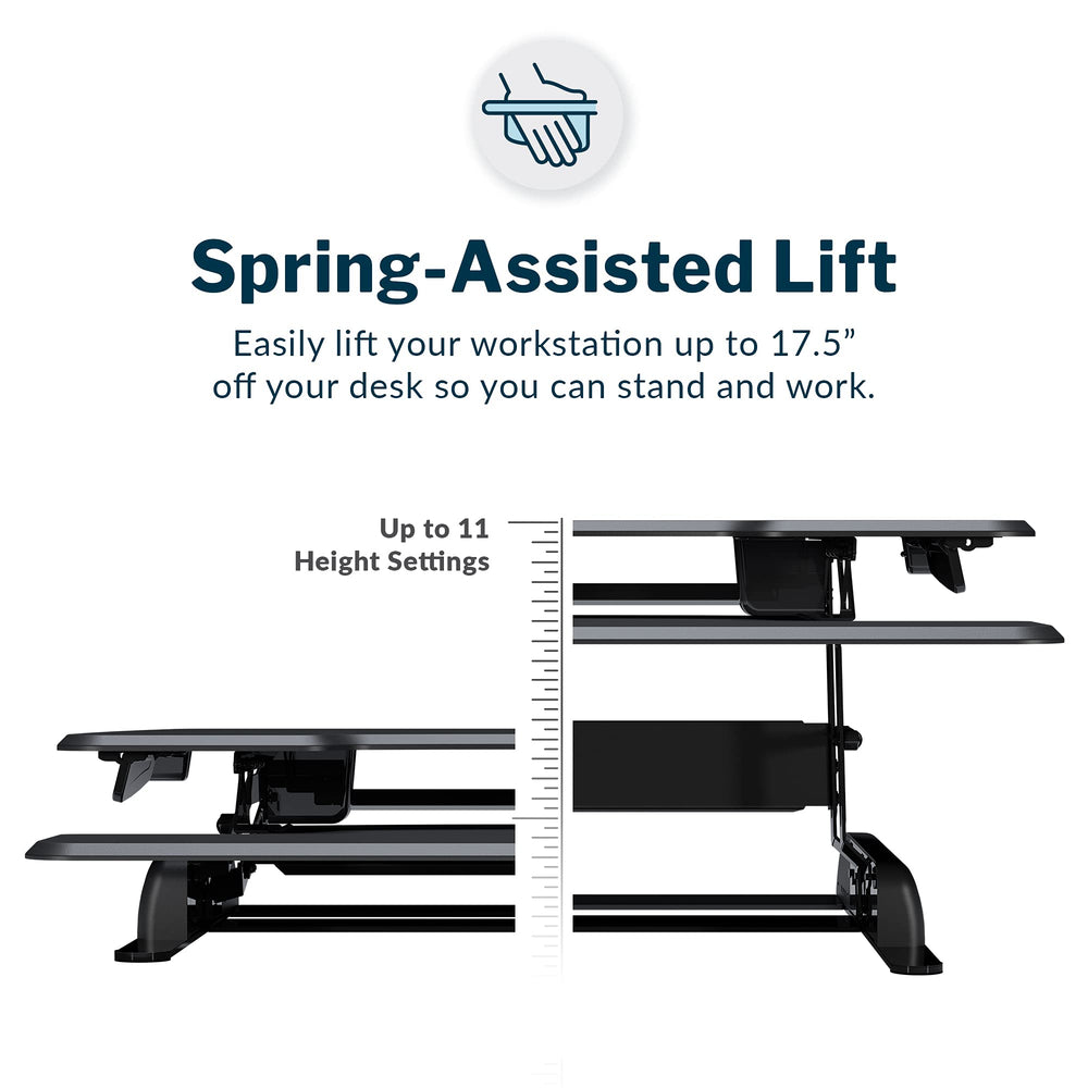 Two-Tier Standing Desk Converter – Height Adjustable Sit Stand Riser, 36" Wide, Black