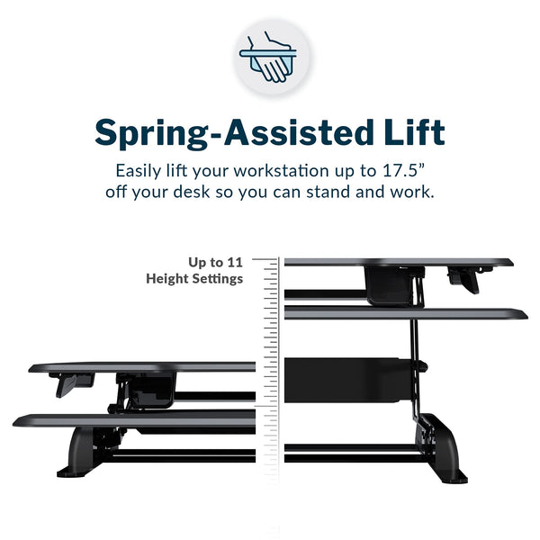 Two-Tier Standing Desk Converter – Height Adjustable Sit Stand Riser, 36" Wide, Black